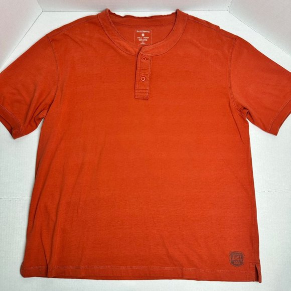 RuffHewn | Orange Pull Over Short Sleeve Shirt w/ Button Neck | Size XL - Picture 1 of 8